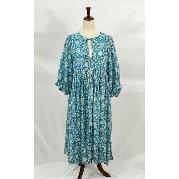 DAUGHTERS OF INDIA Sz M Medium Kyra Midi Dress Ocean Blue - Picture 10 of 14